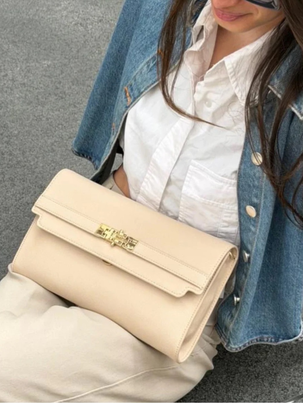 Valentino by Mario Valentino FAE RE Clutch/Shoulder Ecru Faux Leather Bag